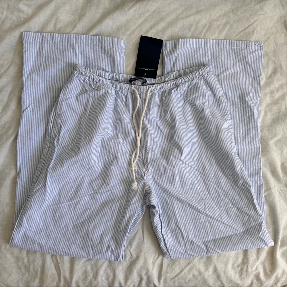 Brandy Melville Anastasia Linen Striped Pants Blue White